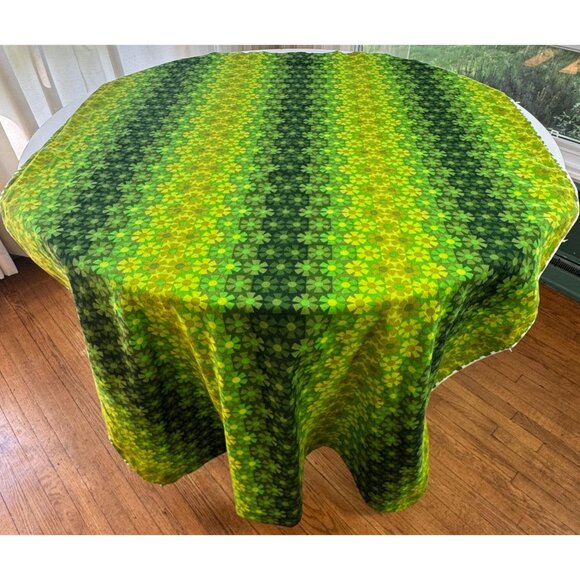 Vintage 70s curtains, green, avocado, lime ombre floral pattern, pleated, pair - Picture 1 of 10